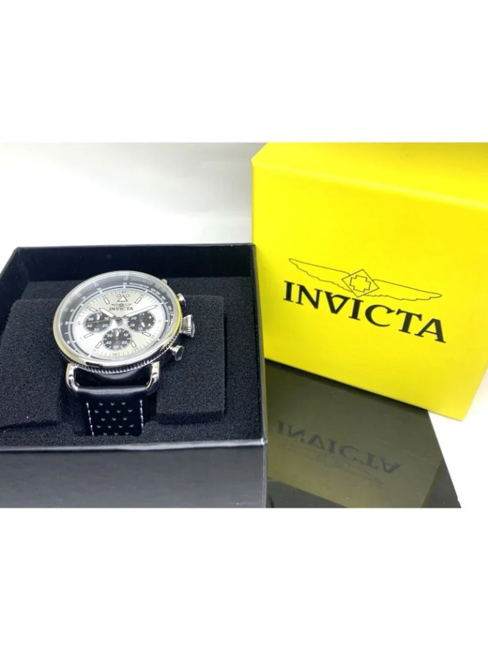Invicta Men's Watch 47363 Speedway Quartz Silver Dial Black Leather Strap 44mm